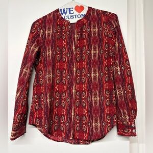 Sanctuary Red Boho Pattern Button Front Blouse Size Small